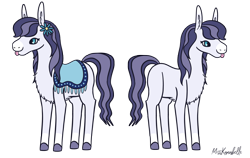 Size: 3360x2120 | Tagged: safe, artist:misskanabelle, imported from derpibooru, oc, oc only, earth pony, pony, :p, chest fluff, colored hooves, crack ship offspring, duo, earth pony oc, female, high res, mare, offspring, parent:inky rose, parent:shining armor, saddle, signature, simple background, solo, tack, tongue out, transparent background