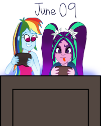 Size: 2000x2493 | Tagged: safe, artist:ktd1993, imported from derpibooru, aria blaze, rainbow dash, equestria girls, 9, ariadash, female, high res, lesbian, shipping