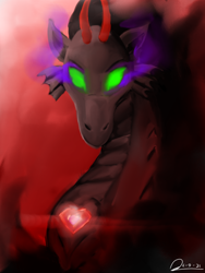 Size: 1500x2000 | Tagged: safe, artist:raphaeldavid, imported from derpibooru, king sombra, siren, umbrum, atg 2021, bust, dark, glowing eyes, gradient background, looking at you, male, newbie artist training grounds, portrait, sirenified, solo, species swap