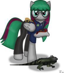 Size: 1747x2006 | Tagged: safe, artist:99999999000, imported from derpibooru, oc, oc only, oc:cwe, oc:li anna, amphibian, frog, gecko, iguana, leopard gecko, lizard, pegasus, pony, reptile, snake, toad, clothes, glasses, pet, simple background, solo, transparent background