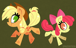 Size: 1280x823 | Tagged: safe, artist:spacekitsch, imported from derpibooru, apple bloom, applejack, earth pony, pony, female, filly, mare