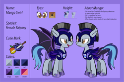 Size: 5155x3422 | Tagged: safe, artist:alexdti, imported from derpibooru, oc, oc only, oc:mango swirl, bat pony, pony, armor, female, guardsmare, mare, night guard armor, reference sheet, royal guard, solo