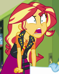 Size: 766x964 | Tagged: safe, imported from derpibooru, screencap, sunset shimmer, trixie, equestria girls, equestria girls series, forgotten friendship, angry, cropped, duo, duo female, female, geode of empathy, magical geodes, rageset shimmer, shrunken pupils, solo focus, that pony sure have anger issues