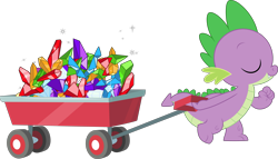 Size: 5261x3000 | Tagged: safe, artist:dashiesparkle, imported from derpibooru, spike, dragon, .svg available, cart, eyes closed, gem, high res, male, simple background, smiling, solo, transparent background, vector, wagon, walking