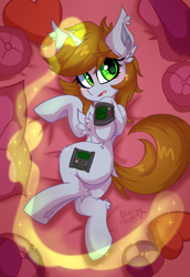 Size: 1500x2178 | Tagged: safe, artist:star-theft, imported from derpibooru, oc, oc only, oc:littlepip, pony, unicorn, fallout equestria, body pillow, chest fluff, ear fluff, horn, leg fluff, pipbuck, solo, unicorn oc