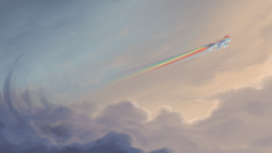 Size: 1920x1080 | Tagged: safe, artist:rocket-lawnchair, imported from derpibooru, rainbow dash, pegasus, pony, cloud, cloudy, eyes closed, flying, solo