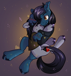 Size: 2048x2186 | Tagged: safe, artist:frost, imported from derpibooru, earth pony, pony, undead, unicorn, zombie, zombie pony, bring me the horizon, clothes, commission, disguise, disguised siren, fangs, gay, high res, hug, kellin quinn, long sleeves, male, oliver sykes, ponified, shipping, shirt, sleeping with sirens, stallion, t-shirt, tattoo, unshorn fetlocks, ych result