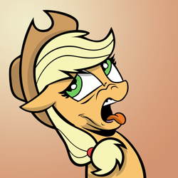 Size: 3000x3000 | Tagged: safe, artist:andypriceart, artist:shadowblazearts, edit, idw, imported from derpibooru, applejack, earth pony, pony, disgusted, female, gradient background, high res, solo, tongue out