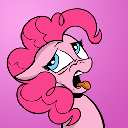 Size: 3000x3000 | Tagged: safe, artist:andypriceart, artist:shadowblazearts, edit, idw, imported from derpibooru, pinkie pie, earth pony, pony, disgusted, female, gradient background, high res, solo, tongue out
