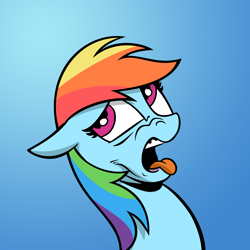 Size: 3000x3000 | Tagged: safe, artist:andypriceart, artist:shadowblazearts, edit, idw, imported from derpibooru, rainbow dash, pegasus, pony, disgusted, female, frown, gradient background, high res, mare, open mouth, solo, tongue out