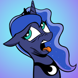 Size: 3000x3000 | Tagged: safe, artist:andypriceart, artist:shadowblazearts, edit, idw, imported from derpibooru, princess luna, alicorn, pony, disgusted, female, frown, gradient background, high res, open mouth, solo, tongue out