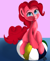 Size: 1229x1500 | Tagged: safe, artist:jazzwolfblaze, imported from derpibooru, pinkie pie, earth pony, pony, beach ball, female, inflatable, silly, solo, tongue out