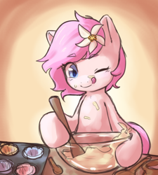 Size: 2654x2953 | Tagged: safe, artist:aquoquoo, imported from derpibooru, oc, oc only, oc:kayla, earth pony, pony, baking, batter, earth pony oc, female, filly, foal, food, high res, solo