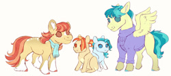 Size: 1920x863 | Tagged: safe, artist:glorymoon, imported from derpibooru, aunt holiday, auntie lofty, lighthoof, shimmy shake, earth pony, pegasus, pony, colored sketch, female, filly, magical lesbian spawn, mare, no pupils, offspring, simple background, white background