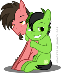 Size: 2733x3284 | Tagged: safe, artist:mrkat7214, imported from derpibooru, oc, oc only, oc:ace play, oc:play ball, unnamed oc, earth pony, pony, brothers, duo, duo male, earth pony oc, facial hair, frown, goatee, grin, high res, male, siblings, simple background, sitting, smiling, stallion, tired, transparent background, unamused, vector