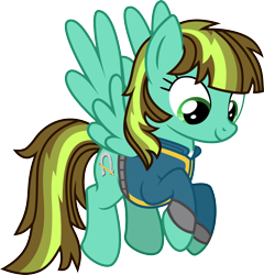 Size: 1923x2000 | Tagged: safe, artist:wingsofnightfall, imported from derpibooru, oc, oc only, oc:aqua haze, pegasus, pony, fallout equestria, clothes, eyelashes, female, flying, mare, pegasus oc, simple background, smiling, solo, transparent background, wings