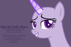 Size: 1094x720 | Tagged: safe, artist:shiibases, imported from derpibooru, oc, oc only, pony, unicorn, bald, base, bedroom eyes, bust, eyelashes, female, grin, horn, mare, purple background, simple background, smiling, solo, unicorn oc