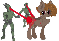 Size: 6096x4199 | Tagged: safe, artist:beigedraws, imported from derpibooru, bat pony, pony, robot, absurd resolution, assaultron