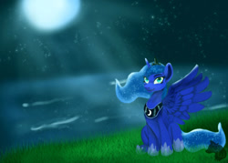 Size: 1024x732 | Tagged: safe, artist:jazzwolfblaze, imported from derpibooru, princess luna, alicorn, pony, female, moonlight, night, night sky, sitting, sky, solo