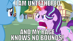 Size: 1920x1080 | Tagged: safe, edit, edited screencap, imported from derpibooru, screencap, starlight glimmer, trixie, pony, unicorn, all bottled up, season 7, angry, caption, duo, duo female, faic, female, frown, image macro, it's always sunny in philadelphia, looking at each other, mare, meme, open mouth, ragelight glimmer, text, vein, vein bulge