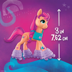 Size: 2000x2000 | Tagged: safe, imported from derpibooru, sunny starscout, earth pony, pony, abstract background, female, g5, high res, irl, mare, merchandise, official, photo, roller skates, toy, twilight sparkle's cutie mark