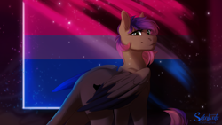 Size: 1920x1080 | Tagged: safe, artist:silentwulv, imported from derpibooru, oc, oc only, oc:evening howler, pegasus, pony, bisexual pride flag, pride, pride flag, solo