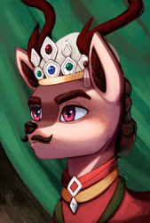 Size: 1213x1792 | Tagged: safe, artist:mrscroup, imported from derpibooru, oc, deer, equestria at war mod, antlers, bust, clothes, crown, deer oc, ear fluff, facial hair, jewelry, moustache, portrait, regalia, solo