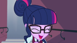 Size: 1280x720 | Tagged: safe, imported from derpibooru, screencap, sci-twi, twilight sparkle, equestria girls, friendship games, eyes closed, female, glasses, ponytail, singing, solo, what more is out there