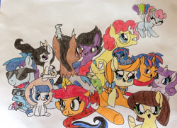 Size: 2876x2085 | Tagged: safe, artist:mercedesstar, imported from derpibooru, oc, oc only, oc:amethyst, oc:annie apple, oc:autun pie, oc:buttercup, oc:caramel pie, oc:cerulean blitz, oc:coco storm, oc:cosmo, oc:dreamcatcher, oc:dusk justice, oc:ebony, oc:luna blaze, oc:midnight mystery, oc:rainbow zap, oc:sweetiepuff pie, dracony, dragon, earth pony, hybrid, pegasus, pony, unicorn, colt, female, filly, glasses, high res, interspecies offspring, male, next generation, offspring, parent:applejack, parent:big macintosh, parent:cheese sandwich, parent:discord, parent:flash sentry, parent:flim, parent:fluttershy, parent:pinkie pie, parent:princess celestia, parent:rainbow dash, parent:rarity, parent:soarin', parent:spike, parent:twilight sparkle, parents:cheesepie, parents:dislestia, parents:flashlight, parents:flimjack, parents:fluttermac, parents:soarindash, parents:sparity, pony pile, sunglasses, traditional art