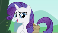 Size: 1920x1080 | Tagged: safe, imported from derpibooru, screencap, rarity, pony, unicorn, inspiration manifestation, season 4, bag, female, mare, open mouth, saddle bag, solo