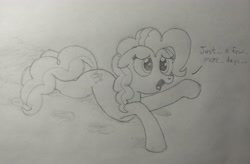 Size: 3700x2431 | Tagged: safe, artist:doodledonutart, artist:pony-thunder, imported from derpibooru, pinkie pie, pony, atg 2021, high res, monochrome, newbie artist training grounds, solo, traditional art