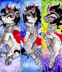 Size: 1924x2220 | Tagged: safe, artist:lailyren, imported from derpibooru, king sombra, pony, unicorn, bookmark, cape, clothes, crown, crystal, jewelry, looking at you, male, regalia, solo, stallion, traditional art