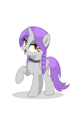 Size: 2006x3500 | Tagged: safe, artist:r4hucksake, imported from derpibooru, oc, oc only, oc:wood lily, alicorn, pony, alicorn oc, bedroom eyes, braid, collar, eyeshadow, female, high res, horn, lidded eyes, looking at you, makeup, mare, raised hoof, smiling, smiling at you, solo, wings