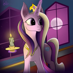 Size: 2000x2000 | Tagged: safe, artist:twobestfriendsstudio, imported from derpibooru, princess cadance, alicorn, pony, candle, female, glowing horn, high res, horn, magic, solo, telekinesis