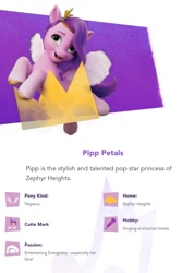 Size: 716x1072 | Tagged: safe, imported from derpibooru, pipp petals, pegasus, pony, adorapipp, cute, female, g5, introduction, mare, my little pony: a new generation, solo, text