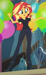 Size: 289x467 | Tagged: safe, imported from derpibooru, screencap, sunset shimmer, all the world's off stage, equestria girls, equestria girls series, balloon, cropped, director shimmer, female, solo