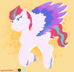 Size: 1089x1050 | Tagged: safe, artist:apatheticxaddict, imported from derpibooru, zipp storm, pegasus, pony, spoiler:g5, colored wings, female, g5, multicolored wings, my little pony: a new generation, simple background, solo, unshorn fetlocks, wings