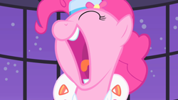 Size: 1920x1080 | Tagged: safe, imported from derpibooru, screencap, pinkie pie, earth pony, pony, season 1, the best night ever, clothes, dress, eyes closed, female, gala dress, mare, mawshot, open mouth, solo, uvula, volumetric mouth