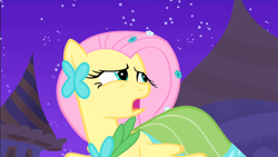 Size: 1920x1080 | Tagged: safe, imported from derpibooru, screencap, fluttershy, pegasus, pony, season 1, the best night ever, clothes, dress, female, gala dress, mare, solo