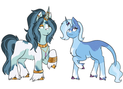 Size: 1024x747 | Tagged: safe, artist:sadtvprince, imported from derpibooru, trixie, oc, classical unicorn, unicorn, cloven hooves, female, half-siblings, horn, horn ring, jewelry, leonine tail, offspring, parent:jack pot, ring, siblings, simple background, sisters, transparent background, unshorn fetlocks