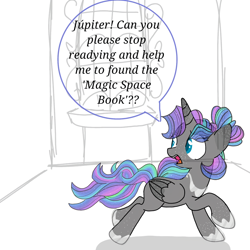 Size: 1080x1080 | Tagged: safe, artist:t.w.magicsparkel.9, imported from derpibooru, oc, oc only, alicorn, pony, alicorn oc, comic, female, hoof shoes, horn, looking back, mare, peytral, running, smiling, talking, wings