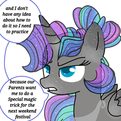 Size: 1080x1080 | Tagged: safe, artist:t.w.magicsparkel.9, imported from derpibooru, oc, oc only, alicorn, pony, alicorn oc, comic, dialogue, female, frown, horn, mare, unamused, wings