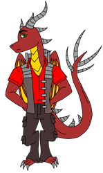 Size: 2303x3865 | Tagged: safe, artist:agdapl, imported from derpibooru, anthro, digitigrade anthro, dragon, clothes, crossover, dragonified, high res, horns, male, simple background, sniper, species swap, team fortress 2, transparent background, vest, wings