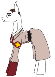 Size: 2230x3112 | Tagged: safe, artist:agdapl, imported from derpibooru, earth pony, pony, clothes, crossover, glasses, high res, male, medic, simple background, species swap, stallion, team fortress 2, transparent background