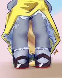 Size: 952x1193 | Tagged: safe, artist:drafthoof, imported from derpibooru, derpy hooves, semi-anthro, clothes, mary janes, panties, shoes, skirt, skirt lift, solo, underass, underwear