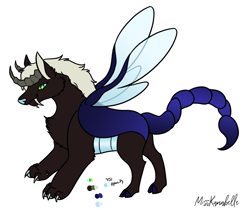 Size: 1498x1257 | Tagged: safe, artist:misskanabelle, imported from derpibooru, oc, oc only, hybrid, fangs, interspecies offspring, male, offspring, parent:discord, parent:queen chrysalis, parents:discolis, signature, simple background, white background