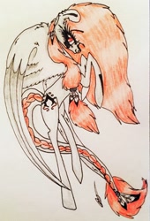 Size: 1929x2830 | Tagged: safe, artist:beamybutt, imported from derpibooru, oc, oc only, pegasus, pony, eyelashes, female, mare, pegasus oc, rearing, signature, smiling, traditional art, wings