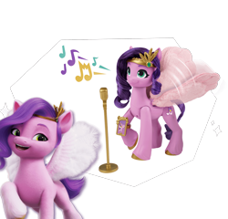 Size: 1150x1102 | Tagged: safe, imported from derpibooru, pipp petals, pegasus, pony, female, g5, mare, microphone, microphone stand, music notes, my little pony: a new generation, official, simple background, toy, transparent background