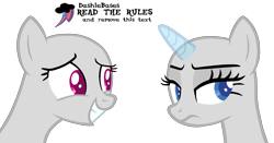 Size: 1862x976 | Tagged: safe, artist:kingbases, imported from derpibooru, oc, oc only, earth pony, pony, unicorn, bald, base, bust, duo, earth pony oc, eyelashes, female, frown, grin, horn, mare, smiling, unicorn oc
