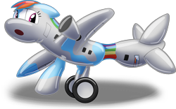 Size: 2112x1315 | Tagged: safe, artist:bladedragoon7575, imported from derpibooru, rainbow dash, inflatable pony, original species, pegasus, pony, pooltoy pony, :o, air nozzle, airplane dash, commission, floppy ears, inanimate tf, inflatable, looking back, open mouth, plane, planeified, rubber, simple background, solo, species swap, surprised, transformation, transformation sequence, transparent background